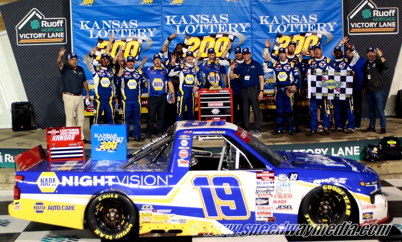 christian Eckes in victory lane with team - Kansas Lottery 200