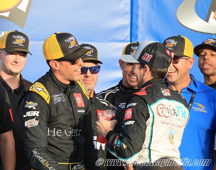 Chandler Smith congratulates Aric Almirola .JPG