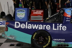 Carson Hocevar damaged truck in victory lane