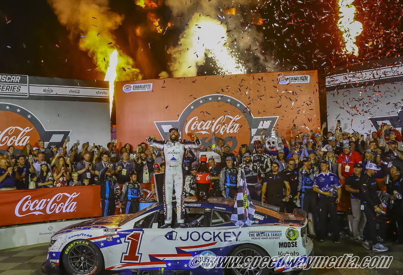 Ross Chastain in Victory lane with fire works.jpg
