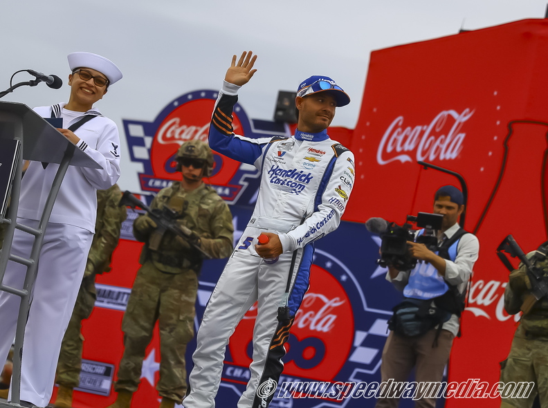 Kyle Larson fresh from Indy at drivers intro.jpg