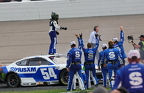 Ty Gibbs and crew after victory burn out