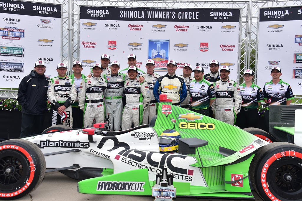 Sebastien Bourdais Plays Strategy, Outdrives Sato to win Chevrolet Dual in Detroit Race 2