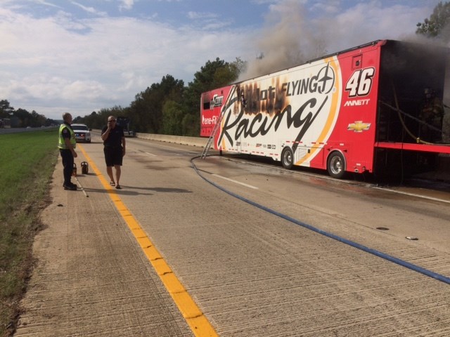NASCAR team hauler catches fire en route to Texas