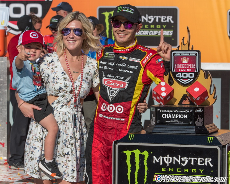 Larson Takes Lead on Late Restart to Win at Michigan