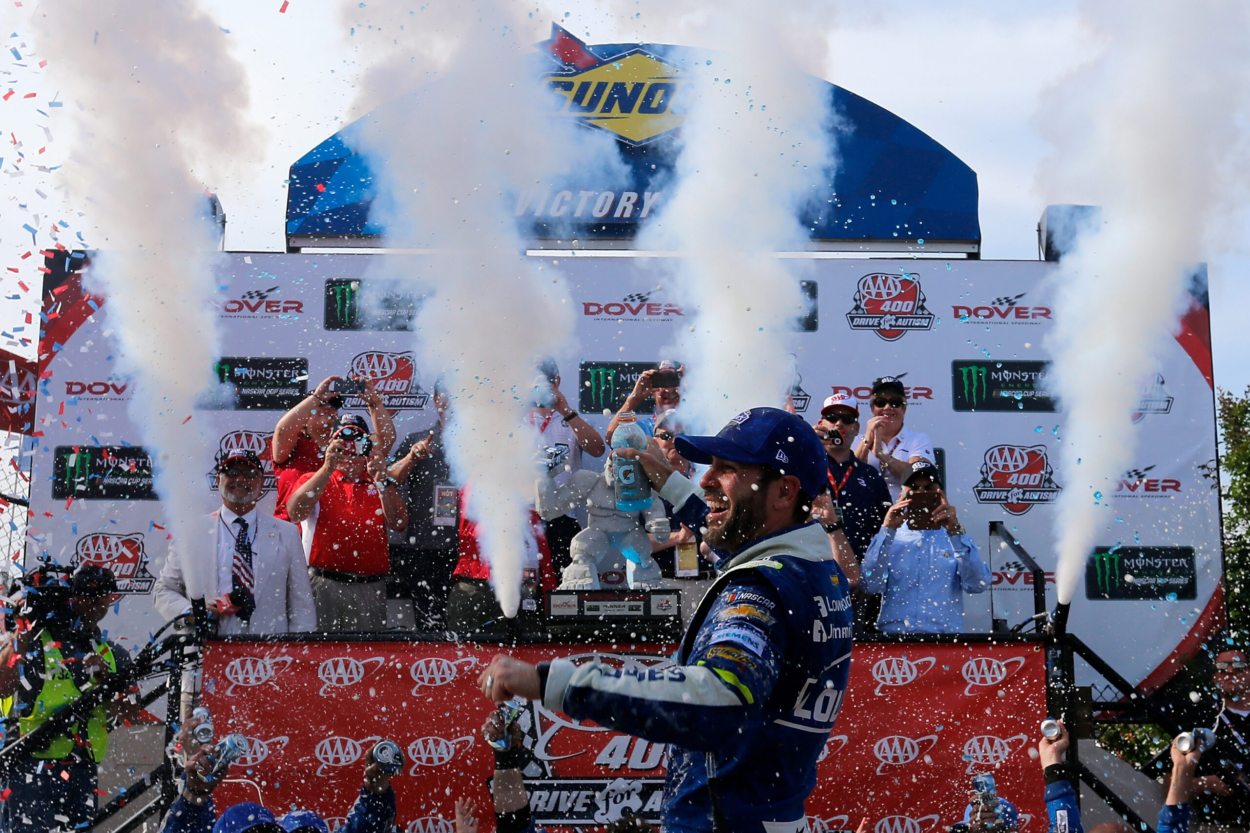 Johnson Wins on Late Restart at the Monster Mile