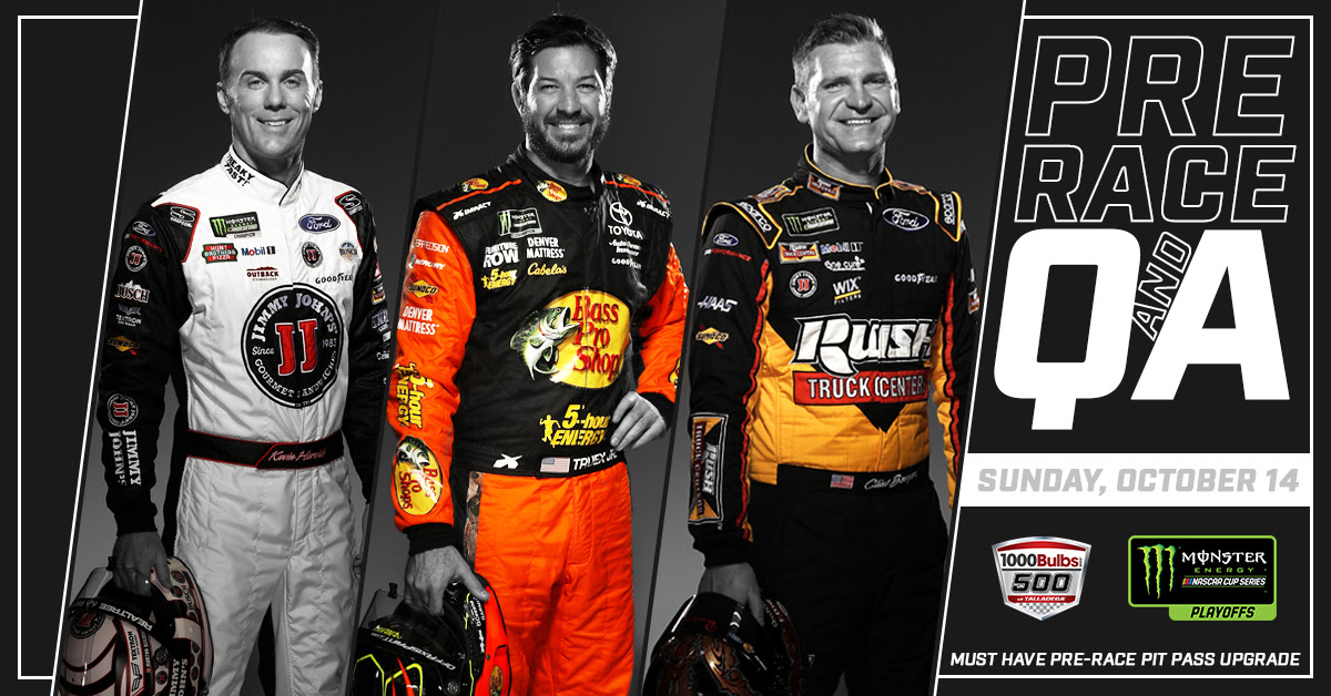 Playoff Contenders Harvick, Truex Jr. and Bowyer to Participate in Pre-Race Fan Q&A Session Before Talladega Superspeedway’s 1000Bulbs.com 500 on October 14