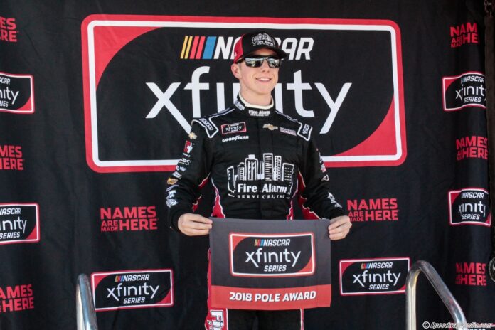 john-hunter-nemechek-pole-ism-raceway John Hunter Nemechek runs a time of 26.970 seconds to earn his first career NASCAR Xfinity Series pole for today's Whelen Trusted to Perform 200 at ISM Raceway. Photo by Rachel Schuoler for Speedway Media.