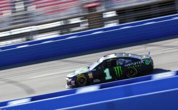 Kurt Busch turns some practice laps on Friday at Auto Club Speedway in preparation for Sunday's race. Photo courtesy of Rachel Schuoler from Speedway Media.