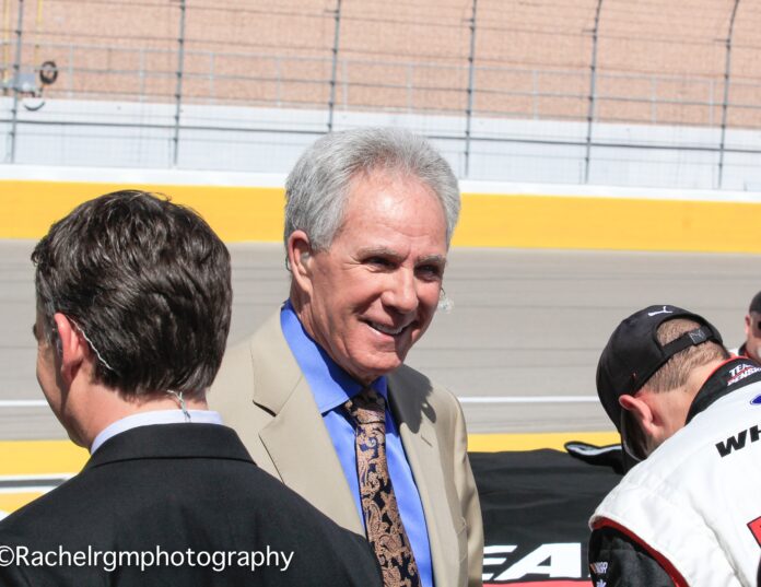 Darrell Waltrip talks with various pit crew members at Las Vegas Motor Speedway before going on air with NASCAR on FOX. Photo by Rachel Schuoler for Speedway Media.