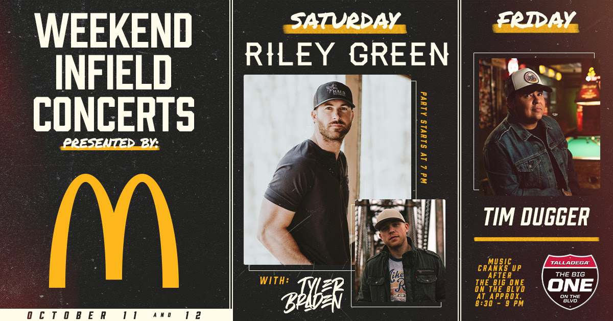 McDonald’s Partners with Talladega Superspeedway for the Saturday Night Infield Concert on Oct. 12, Featuring Alabama Natives Riley Green & Tyler Braden