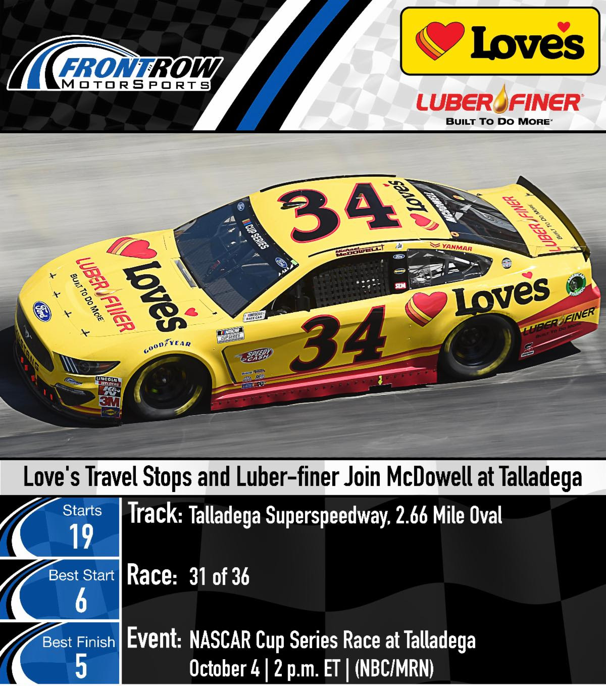 Love’s Travel Stops and Luber-finer Join McDowell at Talladega