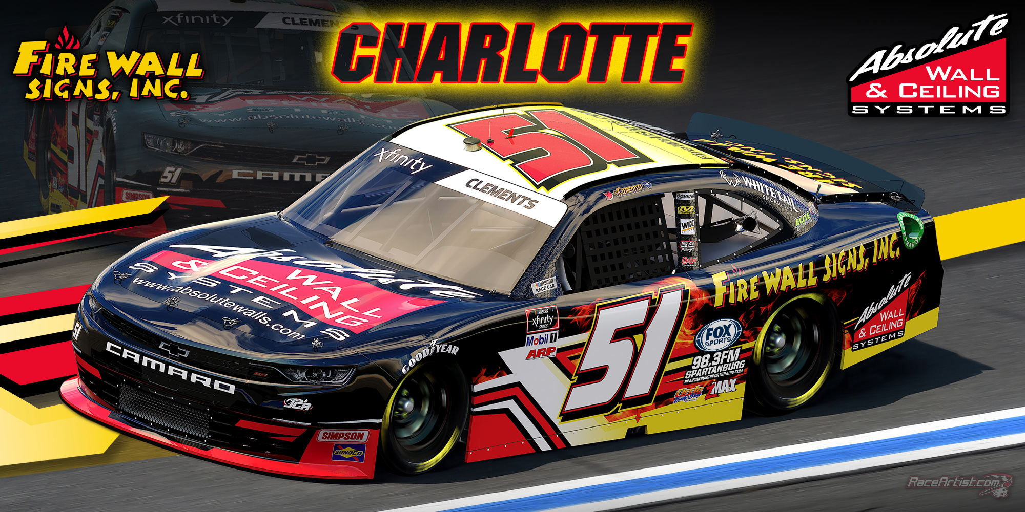Absolute Wall & Ceiling Systems and Fire Wall Signs joining Jeremy Clements Racing at Charlotte