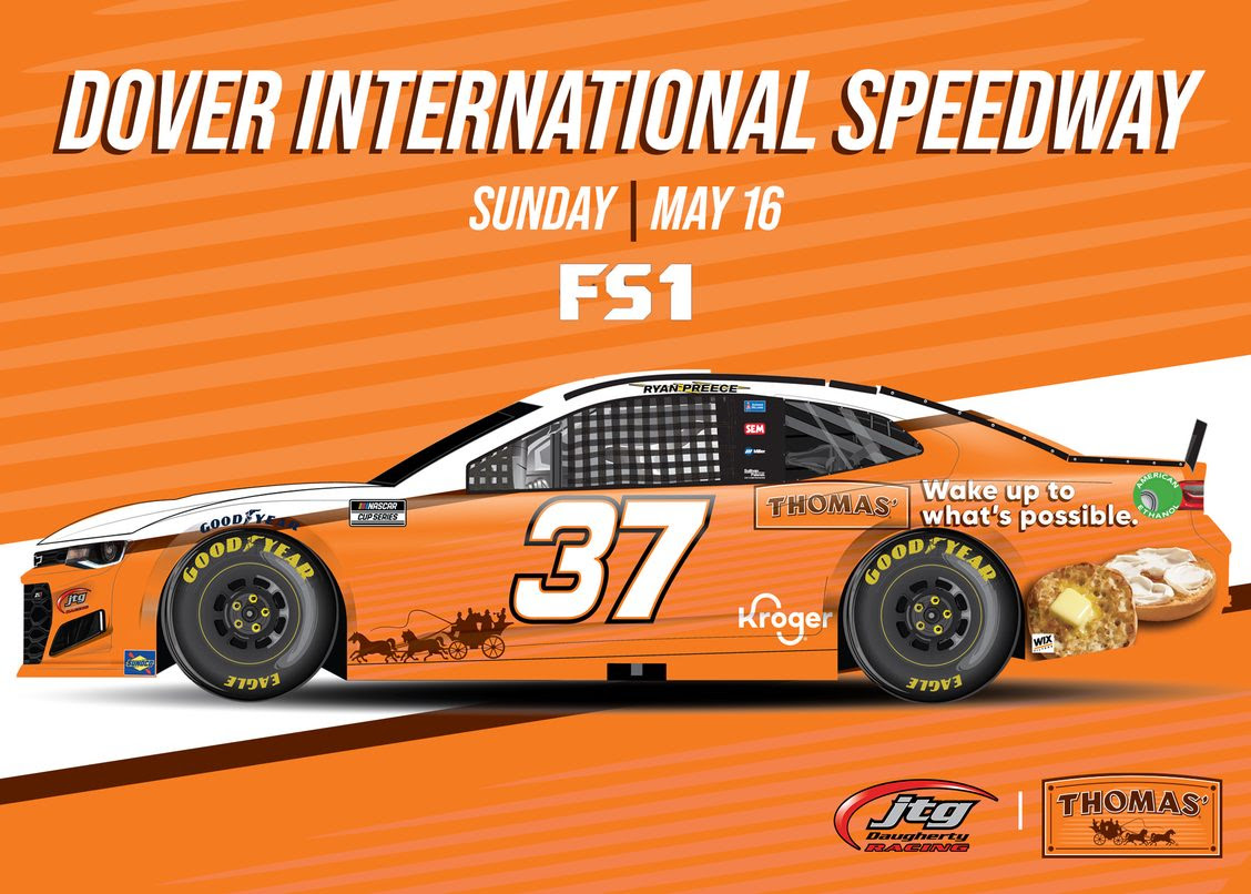 Thomas’® English Muffins and Bagels Spread Primary Branding to Ryan Preece’s No. 37 Chevrolet at Dover International Speedway and Pocono Raceway