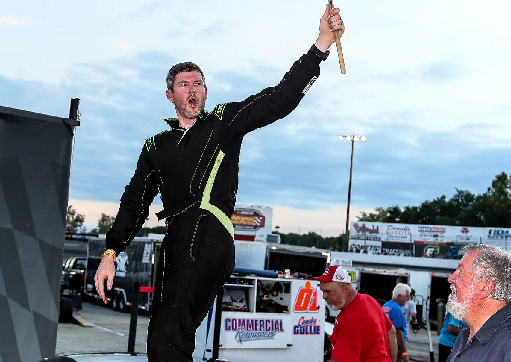 Jason Myers reaches goal with sweep of limited sportsman division twinbill; Joins his father as a winner at South Boston Speedway