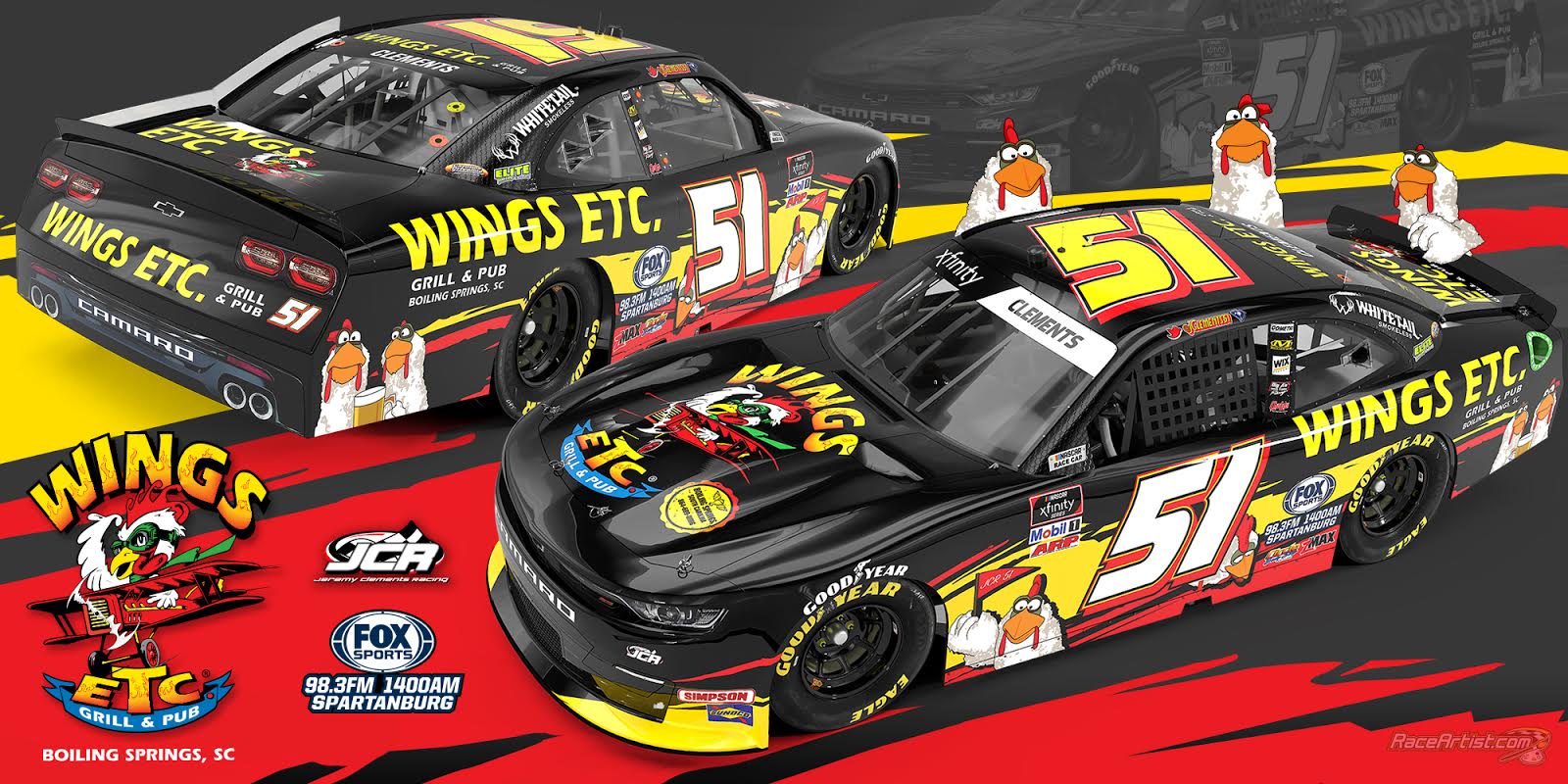 Jeremy Clements Racing set to Weave around the Brickyard with new partners Wings Etc. Grill and Pub