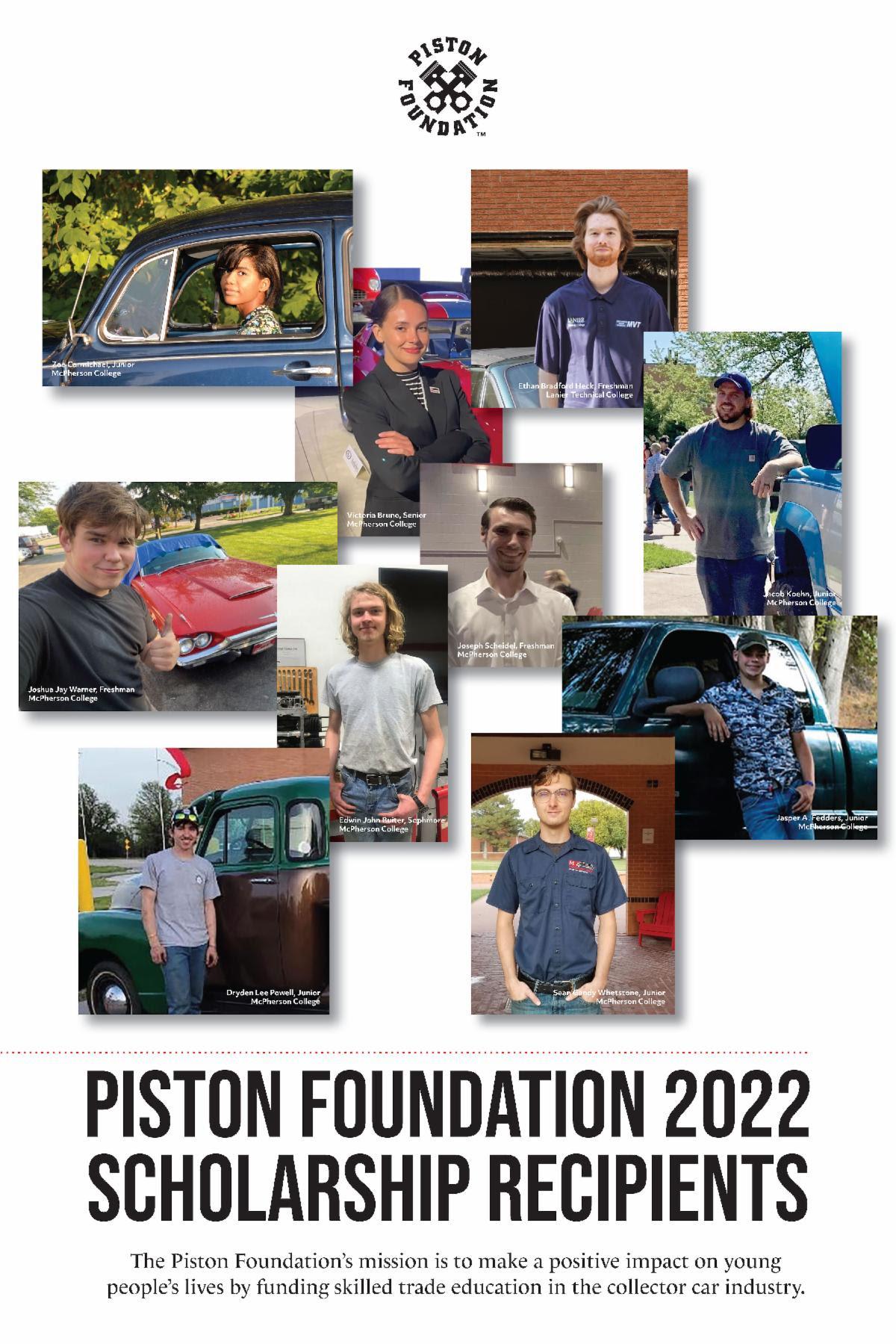 The Piston Foundation Awards 10 Inaugural Scholarships to Auto Restoration Students in its Mission to Sustain the Future of Collector Car Restoration