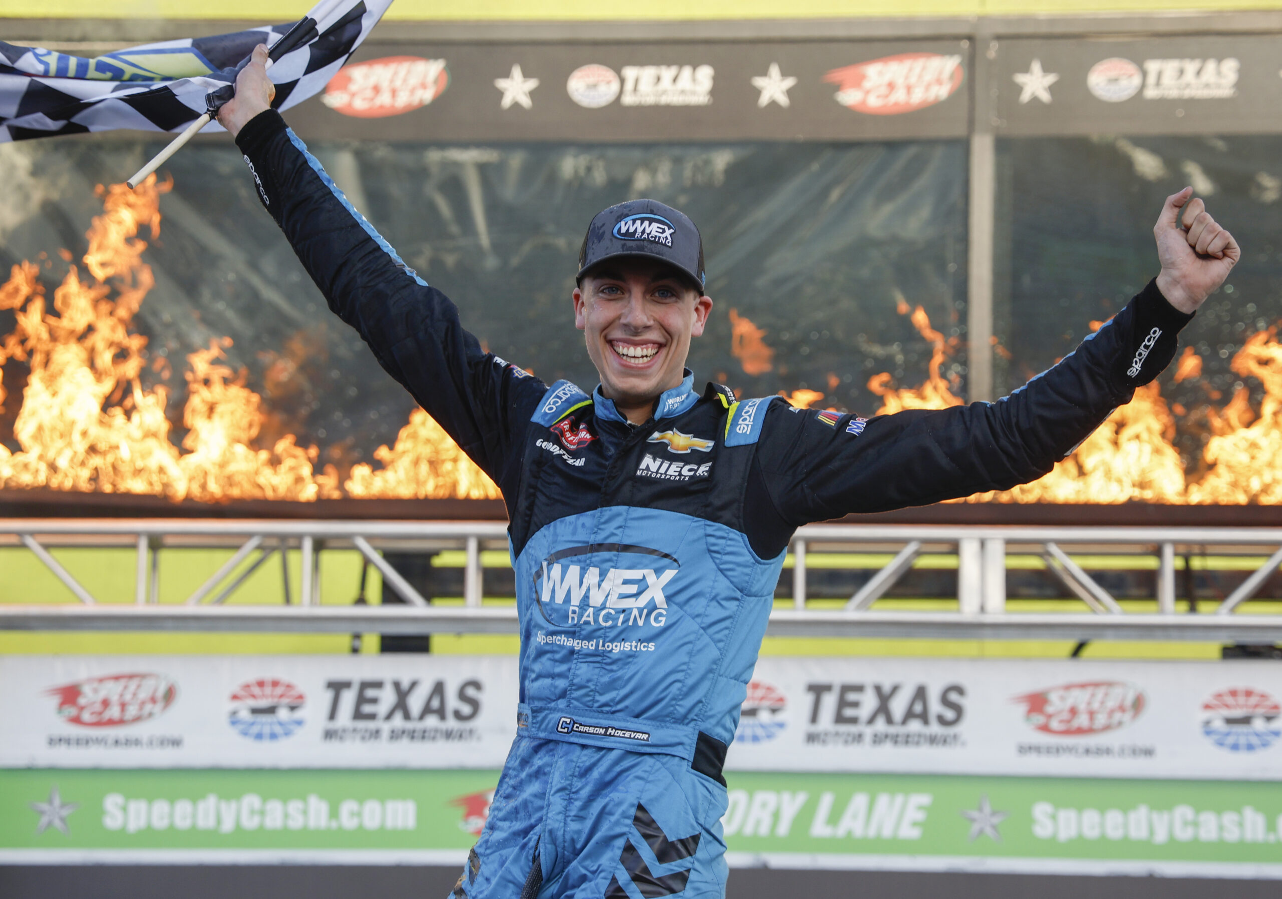 Carson Hocevar escapes final lap carnage for first Truck career victory at Texas