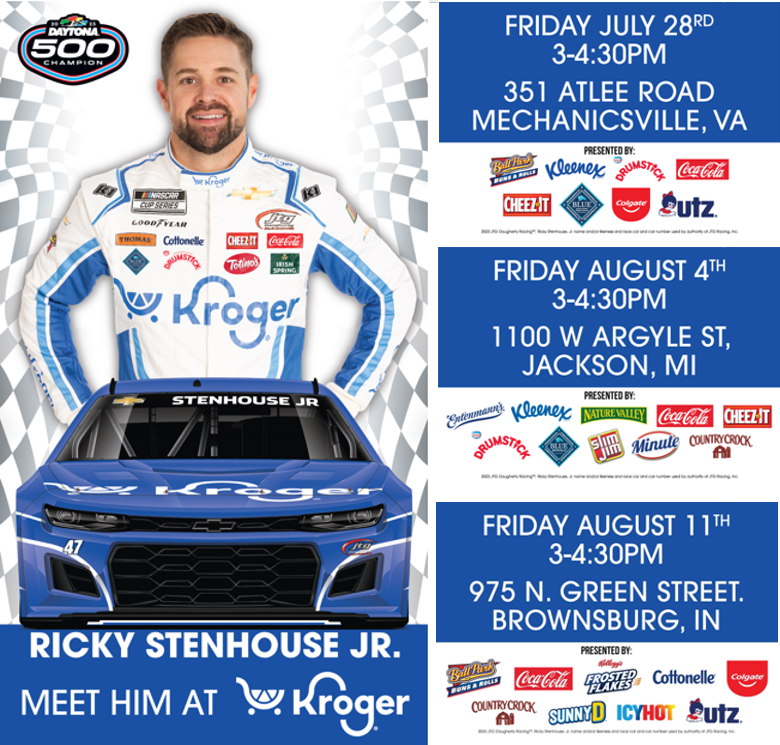 STENHOUSE JR. SET TO ENGAGE WITH CONSUMERS AT KROGER® RACE-THEMED STORE EVENTS IN UPCOMING RACE MARKETS