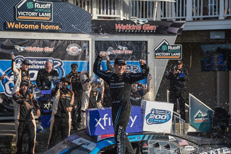 Mayer spins Gibbs, rallies for wild Xfinity victory at Watkins Glen