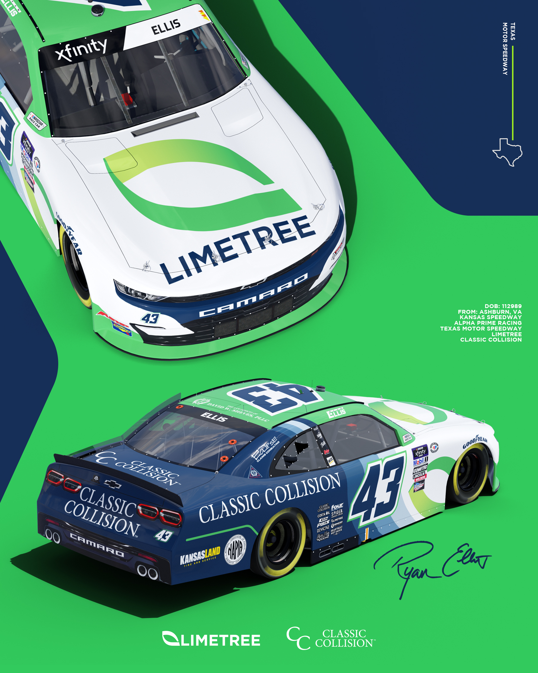 Limetree and Classic Collision to Sponsor Ellis and the No.43 Chevy at Texas Motor Speedway