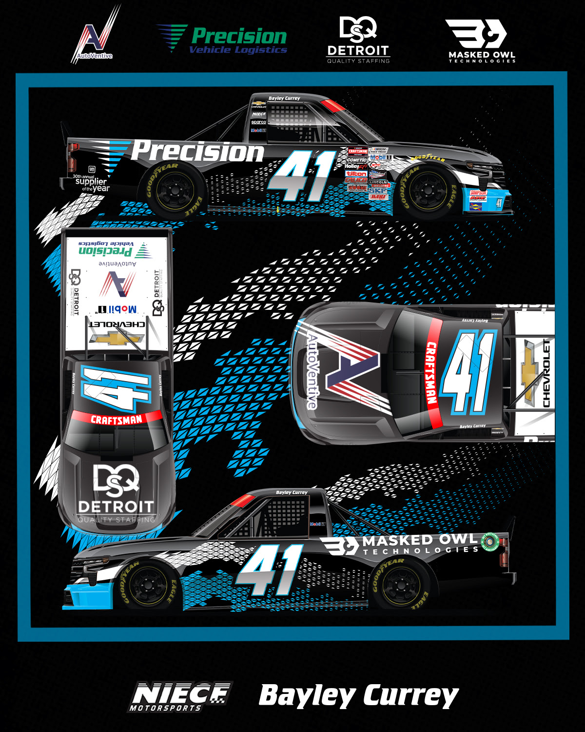 Precision Vehicle Logistics and AutoVentive Partner with Niece Motorsports and Bayley Currey