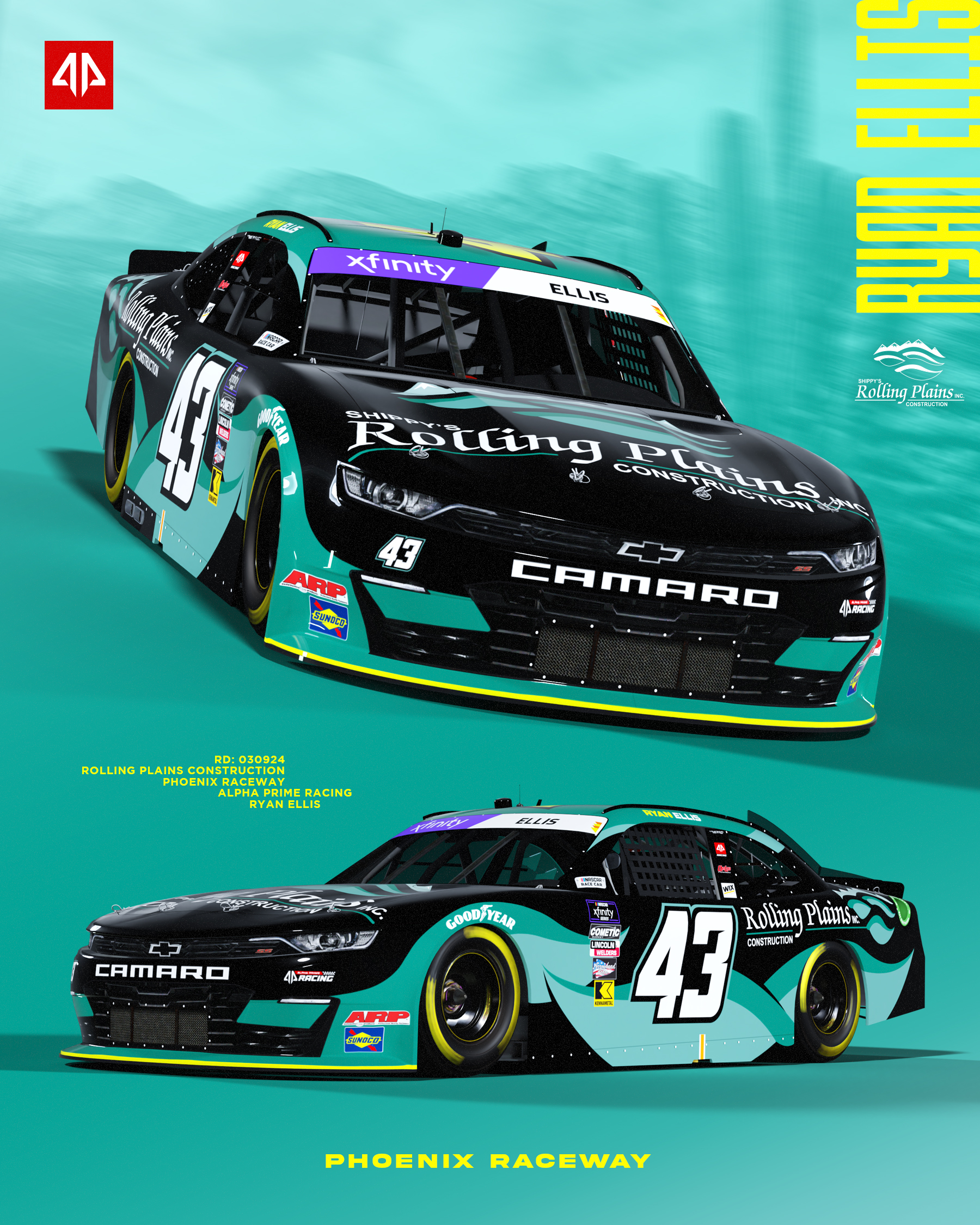Rolling Plains Construction re-signs for Phoenix primary sponsorship with Ellis, Alpha Prime Racing