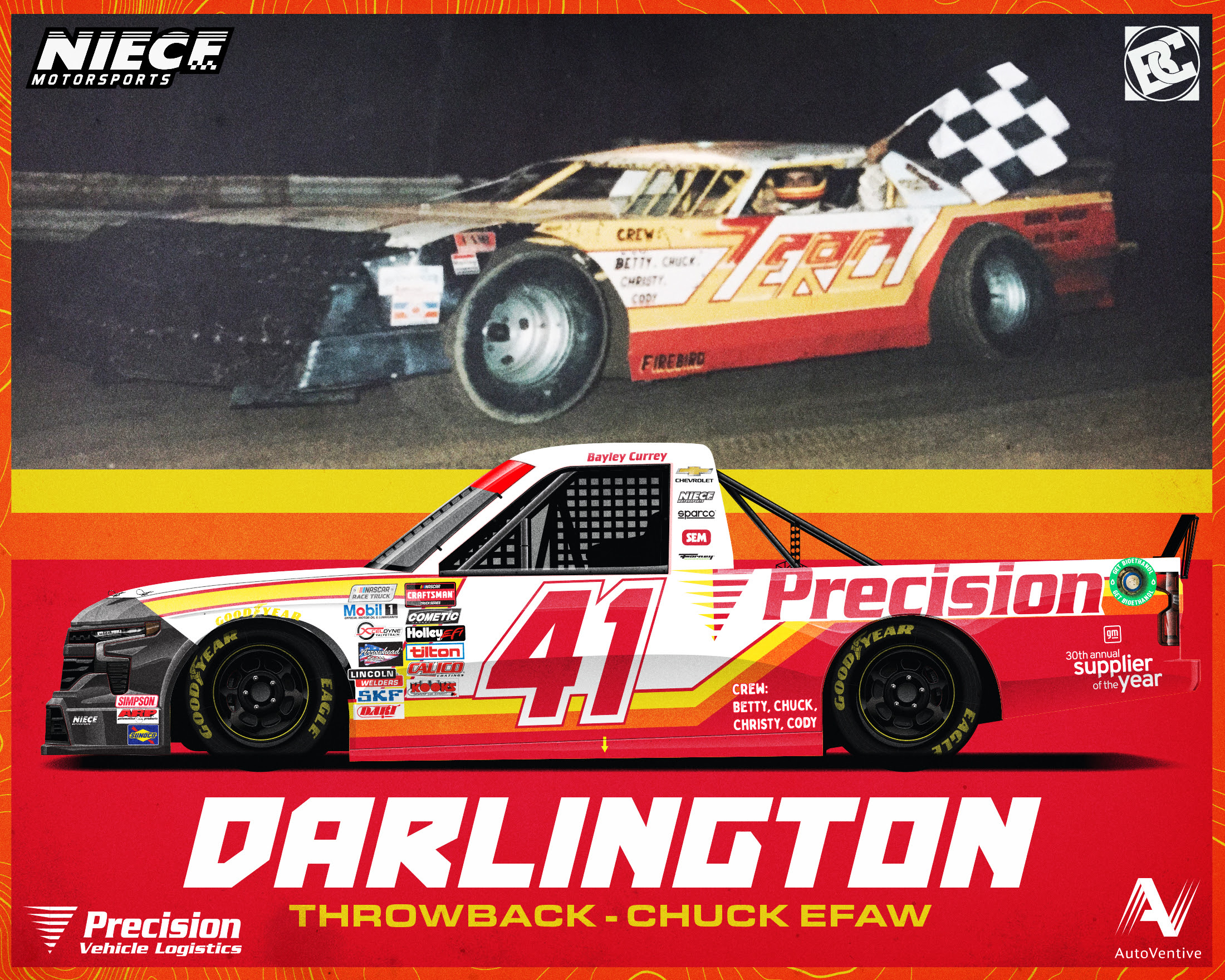 Bayley Currey’s No. 41 AutoVentive/Precision Vehicle Logistics Chevrolet to Honor Charles “Chuck” Efaw at Darlington Raceway