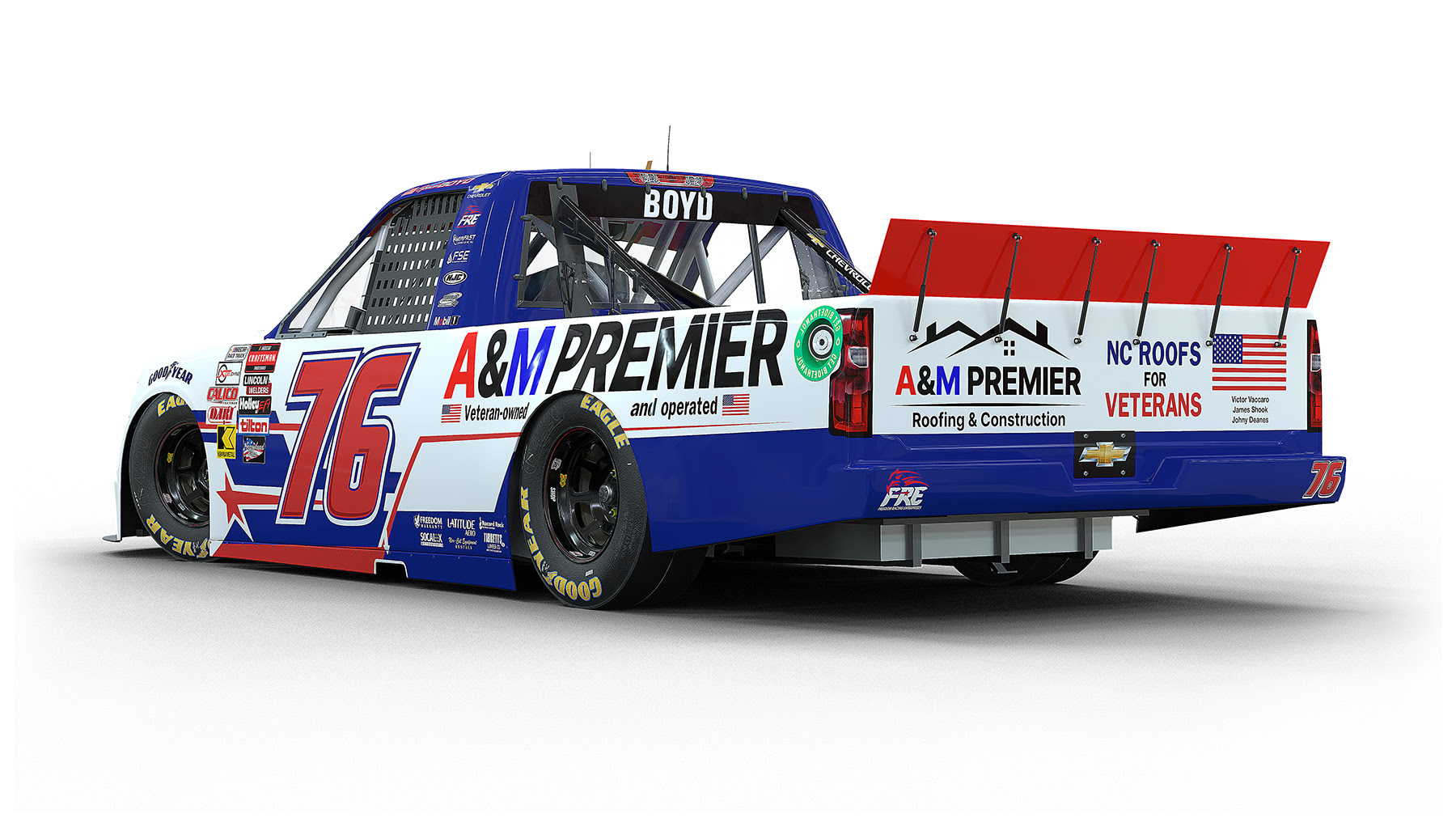 Boyd and New Sponsor A&M Premier Roofing Team Up to Provide a New Roof to a Veteran