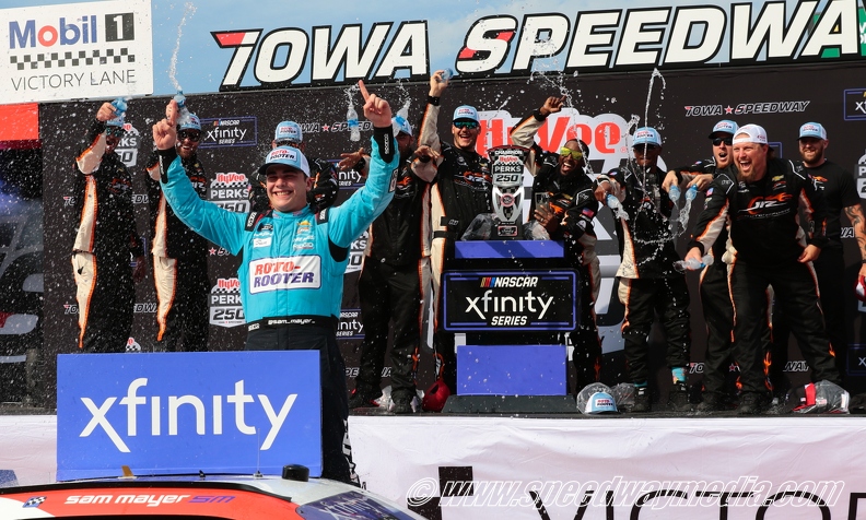 Mayer survives overtime shootout for dramatic Xfinity victory at Iowa