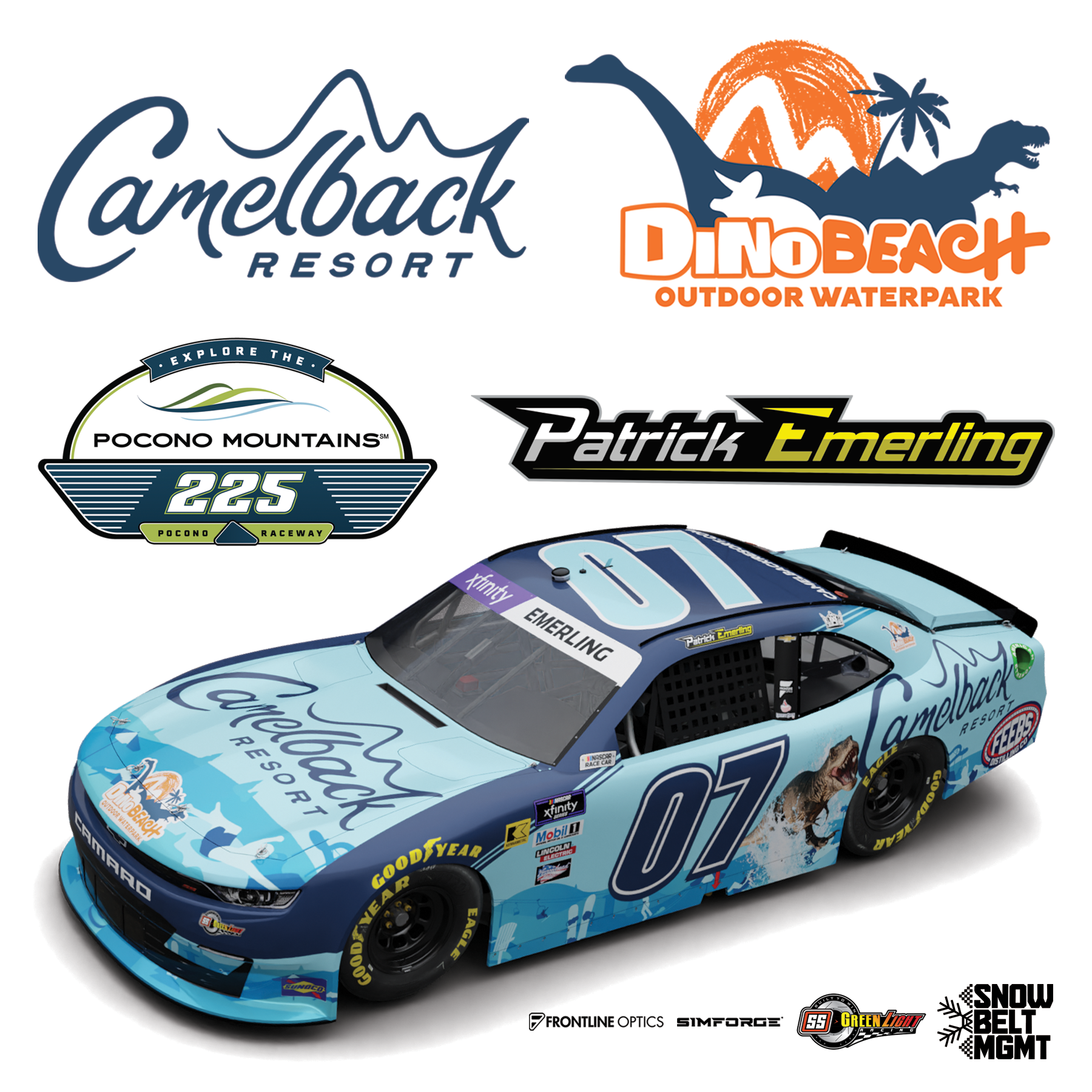 PATRICK EMERLING ROARS INTO POCONO RACEWAY WITH CAMELBACK RESORTS & DINOBEACH