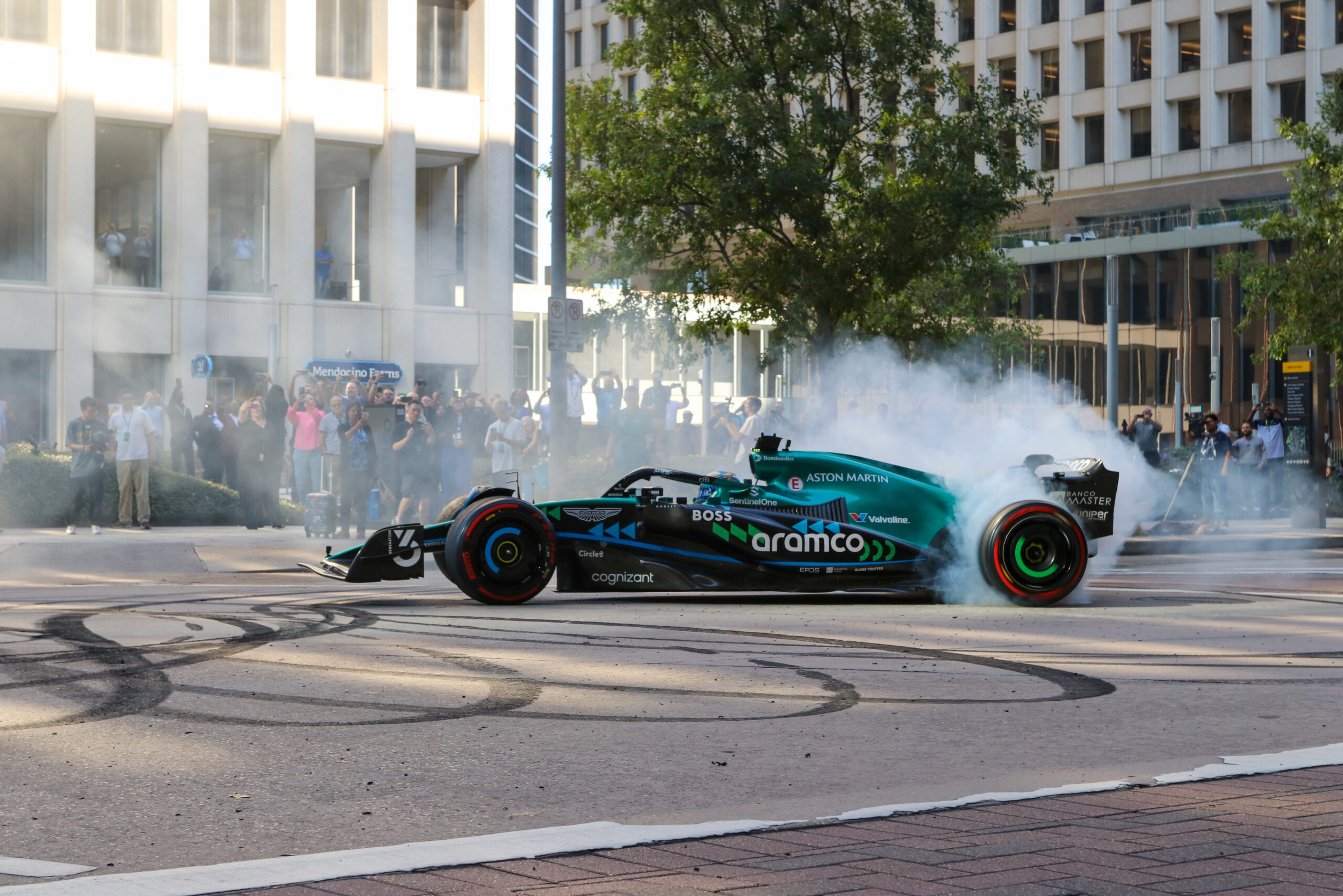 Jak Crawford Demos Aston Martin Aramco F1 Car in Houston then Supports Team in Austin