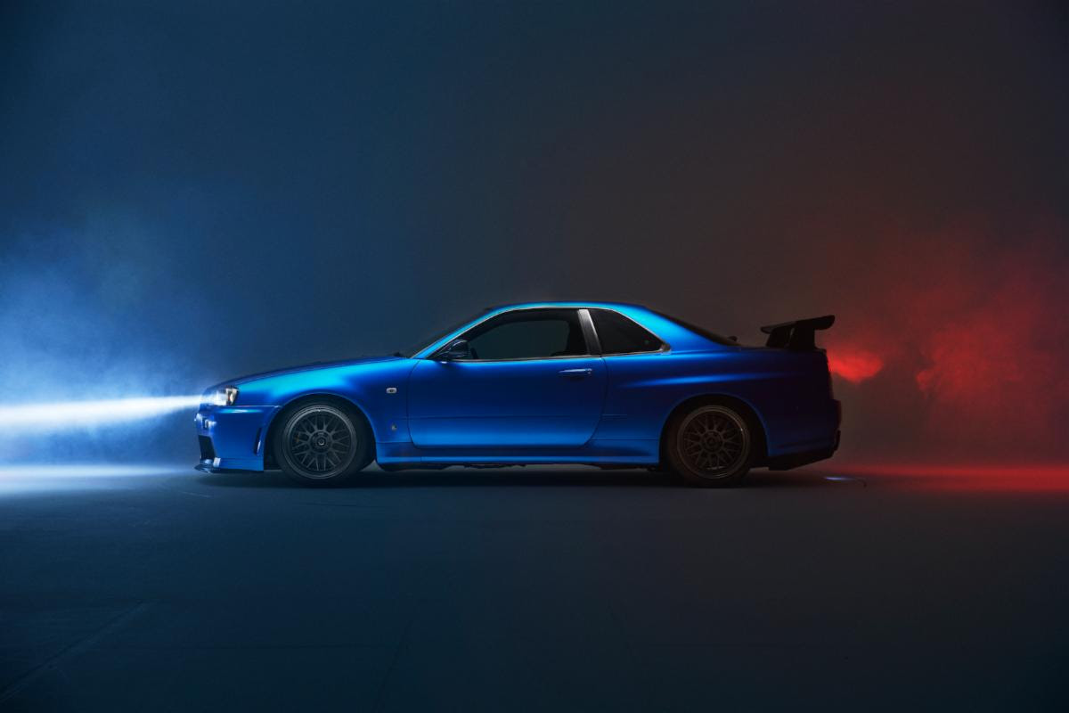 BUILT BY LEGENDS PREMIERES JDM STREET CAR PERFECTION WITH ICONIC BAYSIDE BLUE R34 GT-R AT SEMA