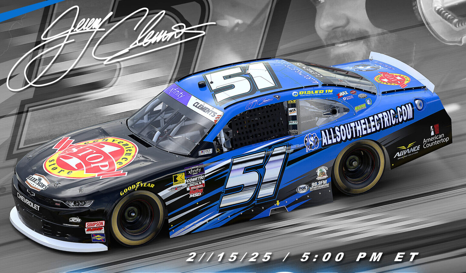 Dynamic Duo of All South Electric & One Stop Convenience Stores to power Jeremy Clements Racing at Daytona