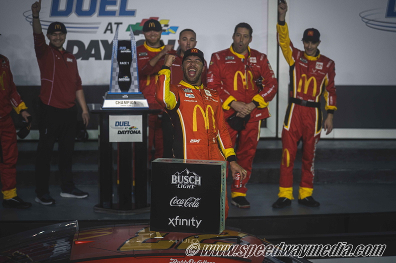 Bubba Wallace wins first Duel at Daytona; Justin Allgaier claims first Daytona 500 berth for JR Motorsports