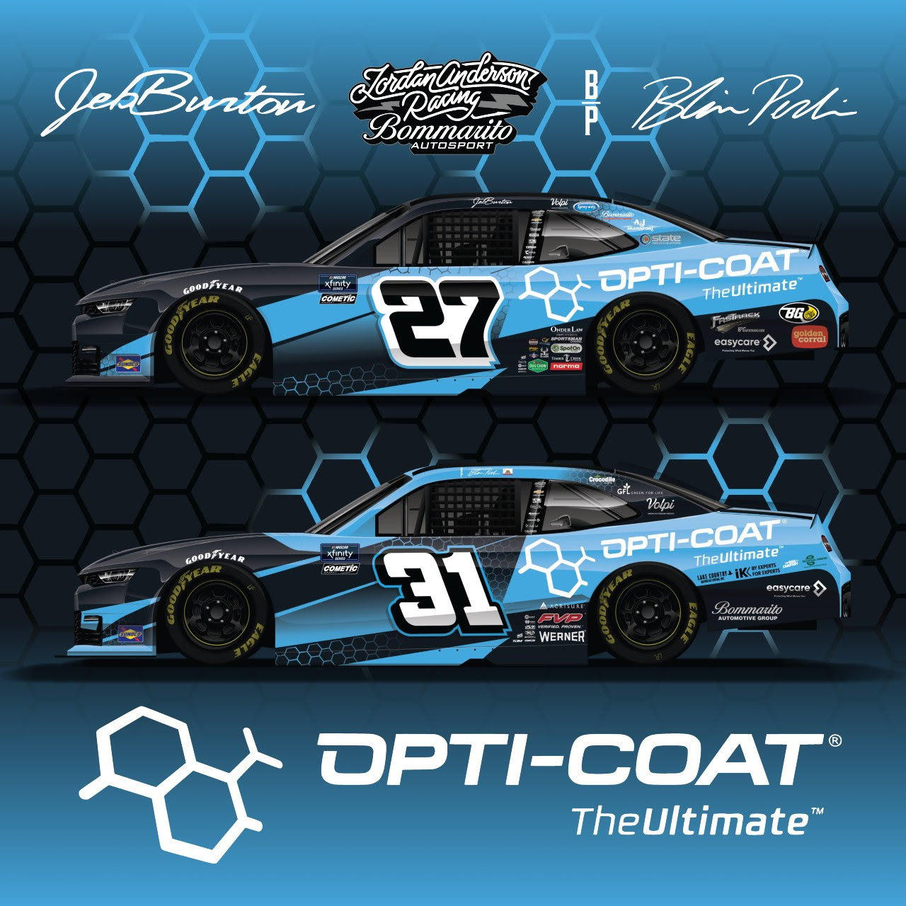 Jordan Anderson Racing Bommarito Autosport, Jeb Burton and Blaine Perkins Partner with Opti-Coat for Pacific Office Automation 147 at Portland International Raceway