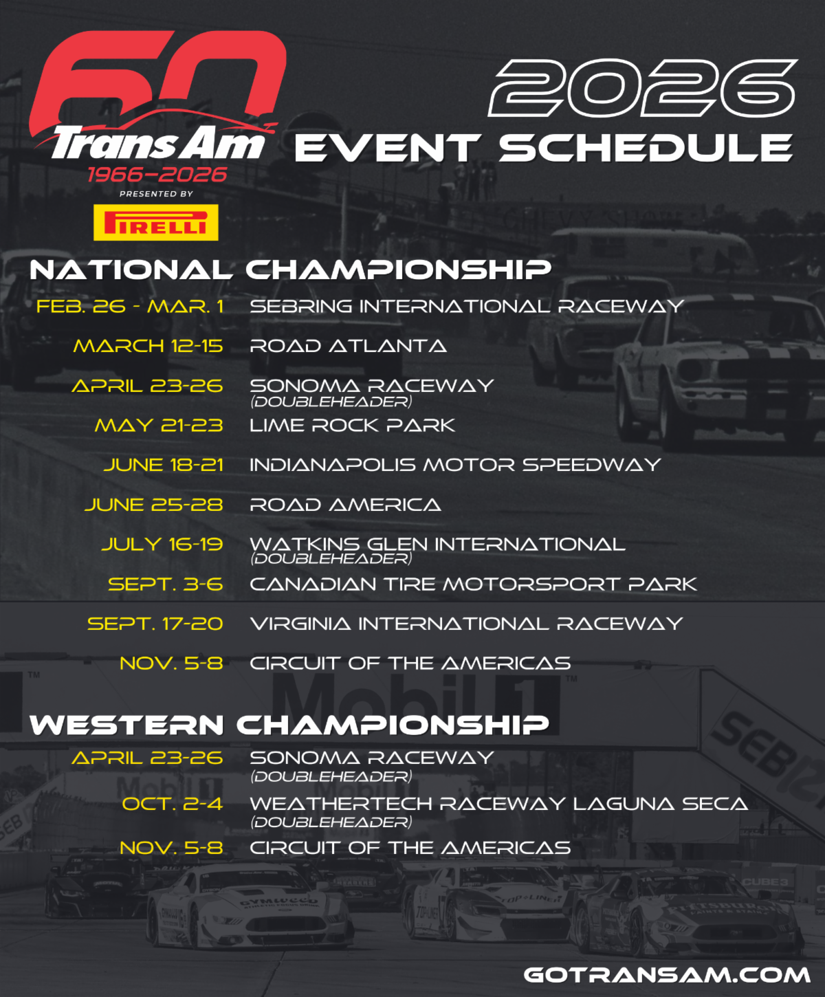 Trans Am Series presented by Pirelli announces its 2026 schedule