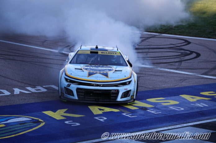 Chase Elliott wins Cup Series race at Kansas Photo by Ron Olds