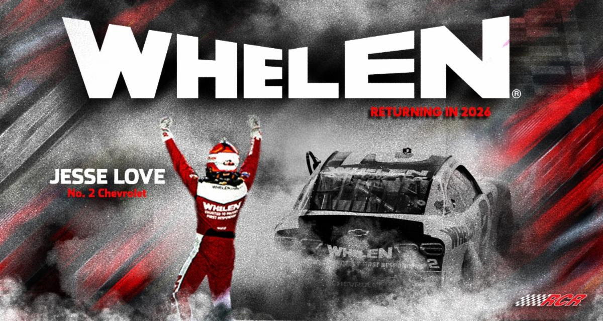 Building Upon Success: Long-Time RCR Partner Whelen Engineering to Continue Support of No. 2 Chevrolet and Driver Jesse Love in 2026