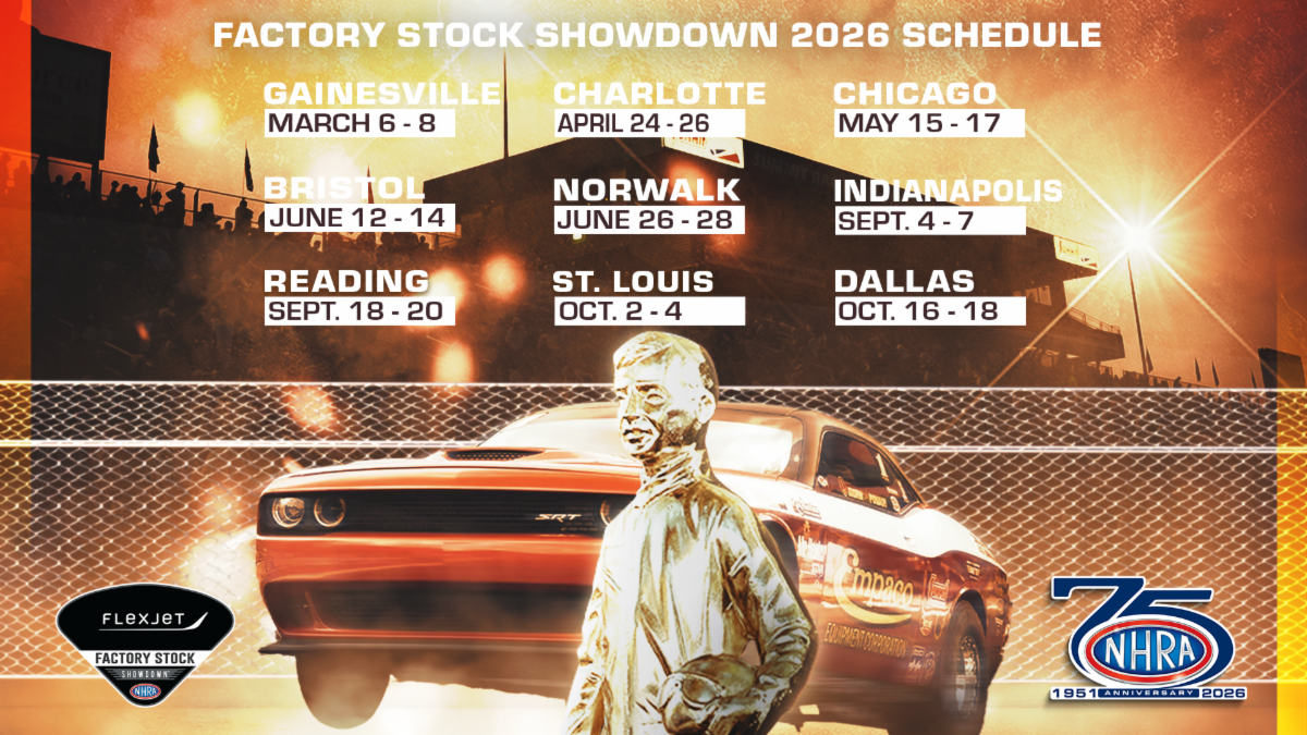 FLEXJET NHRA FACTORY STOCK SHOWDOWN SETS NINE-RACE SCHEDULE FOR 2026 SEASON