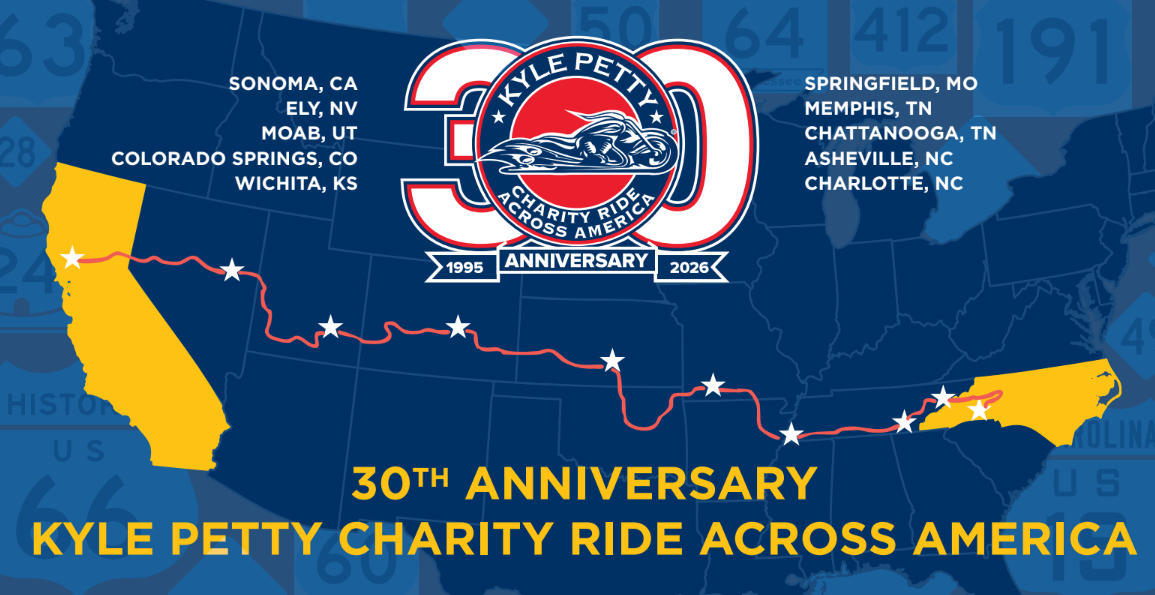 Kyle Petty Charity Ride Across America Announces 30th Anniversary Ride Route and Overnight Stops