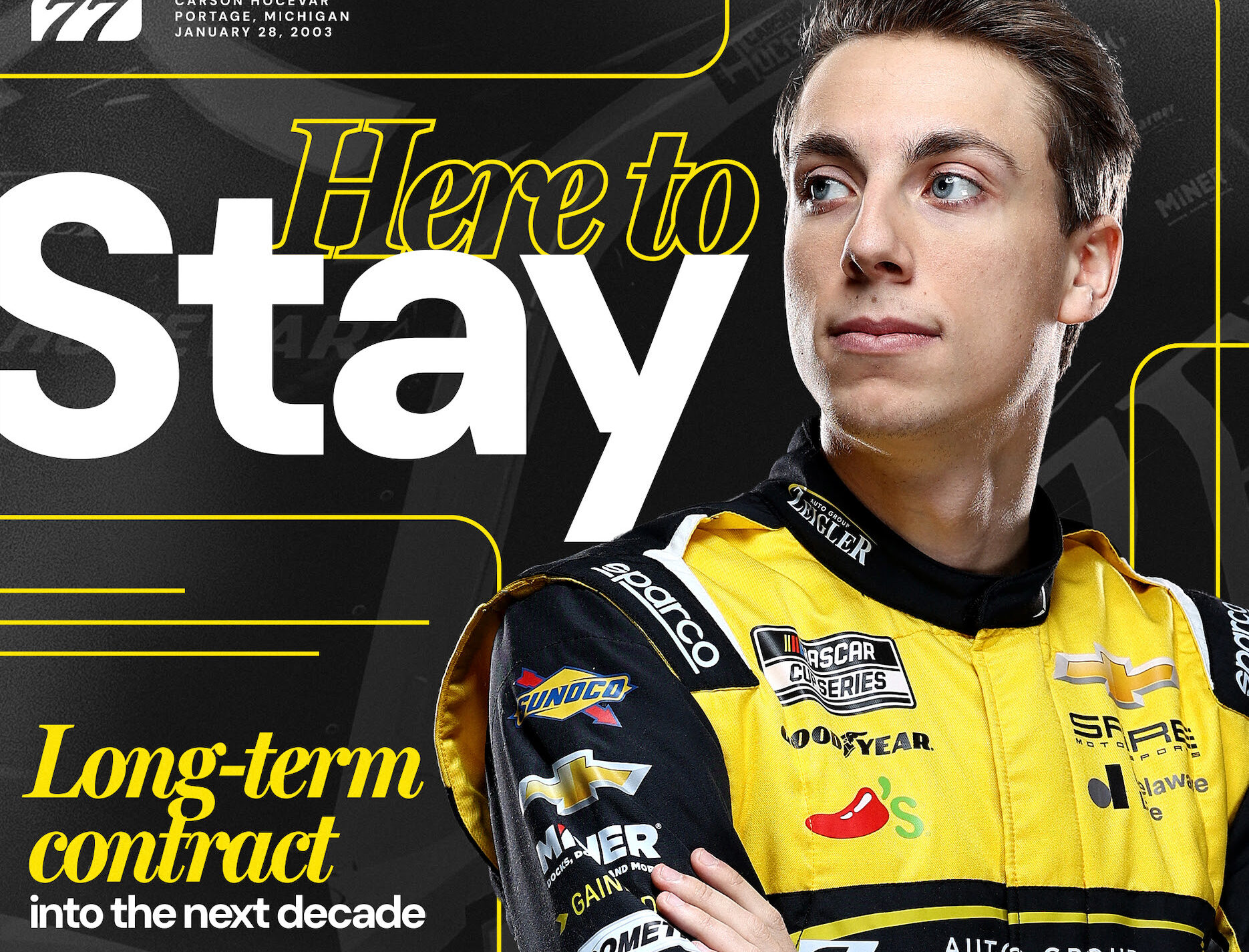 Spire Motorsports Signs Carson Hocevar to Long-Term Extension - Spire Motorsports and Carson Hocevar have reached a long-term agreement that will see the 23-year-old rising star at the controls of the team’s No. 77 Chevrolet Camaro ZL1 into the next decade. by Official Release