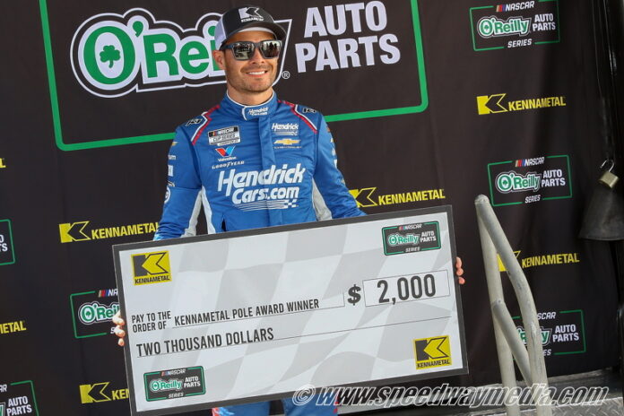 Kyle Larson wins O Reilly Auto Parts pole at Darlington Raceway photo by John Knittel-me