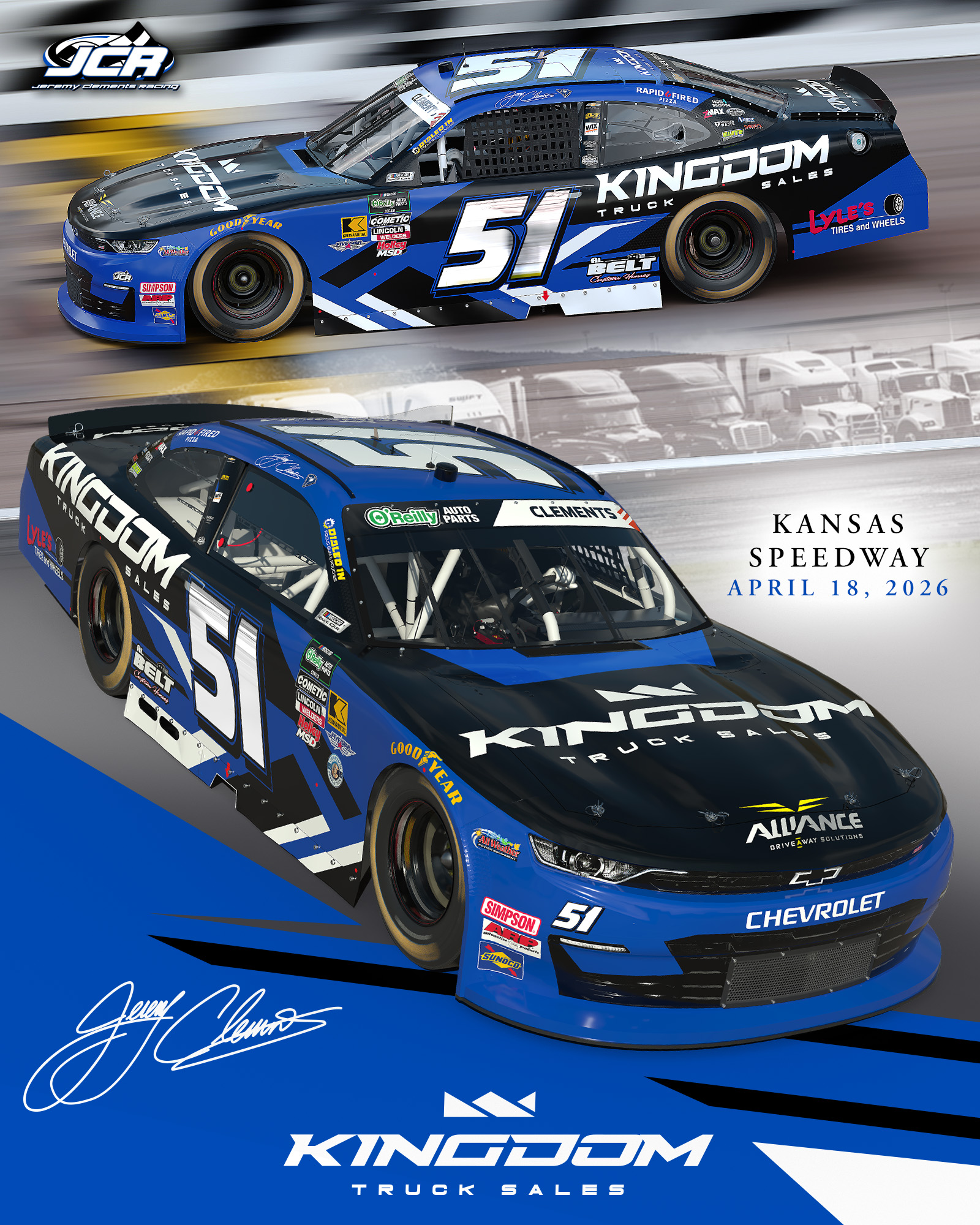 From Trucks to Track: Kingdom Truck Sales Debuts as Primary Sponsor with Jeremy Clements Racing at Kansas From Trucks to Track: Kingdom Truck Sales Debuts as Primary Sponsor with Jeremy Clements Racing at Kansas