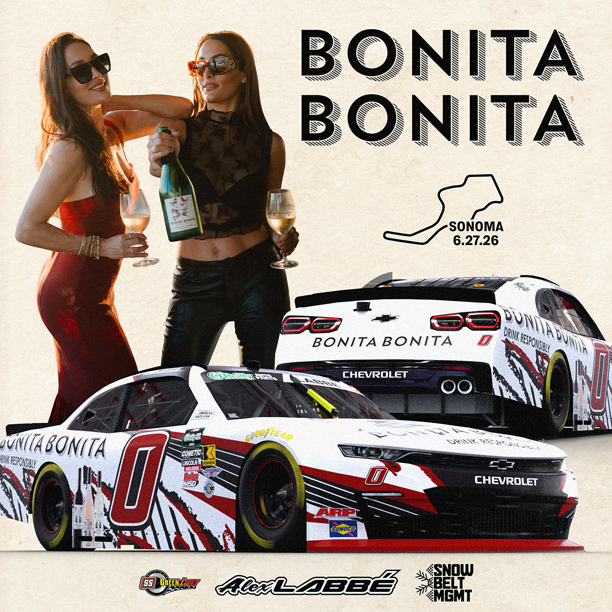 ALEX LABBÉ, NIKKI & BRIE GARCIA, AND BONITA BONITA WINES TEAM UP AT SONOMA RACEWAY ALEX LABBÉ, NIKKI & BRIE GARCIA, AND BONITA BONITA WINES TEAM UP AT SONOMA RACEWAY