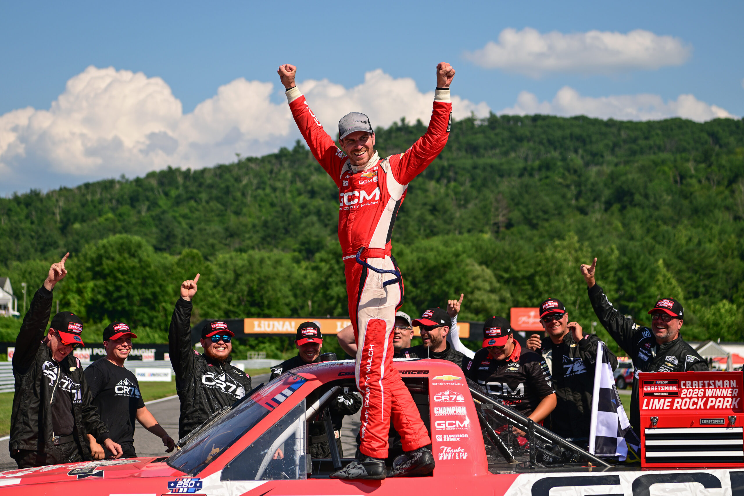 Grant Enfinger snaps one-year winless drought with wild Truck victory at Lime Rock Park Grant Enfinger snaps one-year winless drought with wild Truck victory at Lime Rock Park